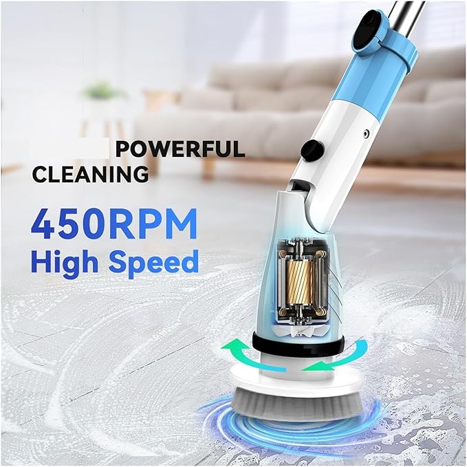 Compatible with TASVAC Electric Spin Scrubber,Cordless Cleaning Brush with 5 Replaceable Heads, Powerful Scrubbing for Bathroom, Tub, Tile, Floor, Kitchen(Black,EU)