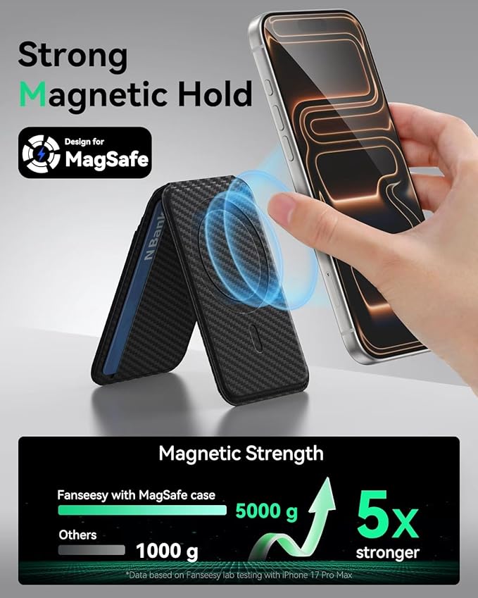 for MagSafe Wallet with Stand, 5 Card Holder, Slim Leather Magnetic Wallet for iPhone 17/16/15/14/13/12 Pro Max Plus Air Series, 3 Card Slots & 1 Cash Slot,Carbon Fiber