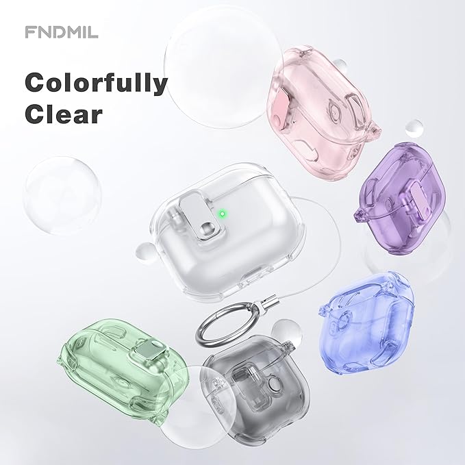 Clear Case for AirPods 3 Case Cover with [Lock Safety & Pop Up][Military Shockproof] Anti-Yellow Transparent Soft TPU Wireless Charging for AirPods 3 Generation Case with Keychain,Clear Pink