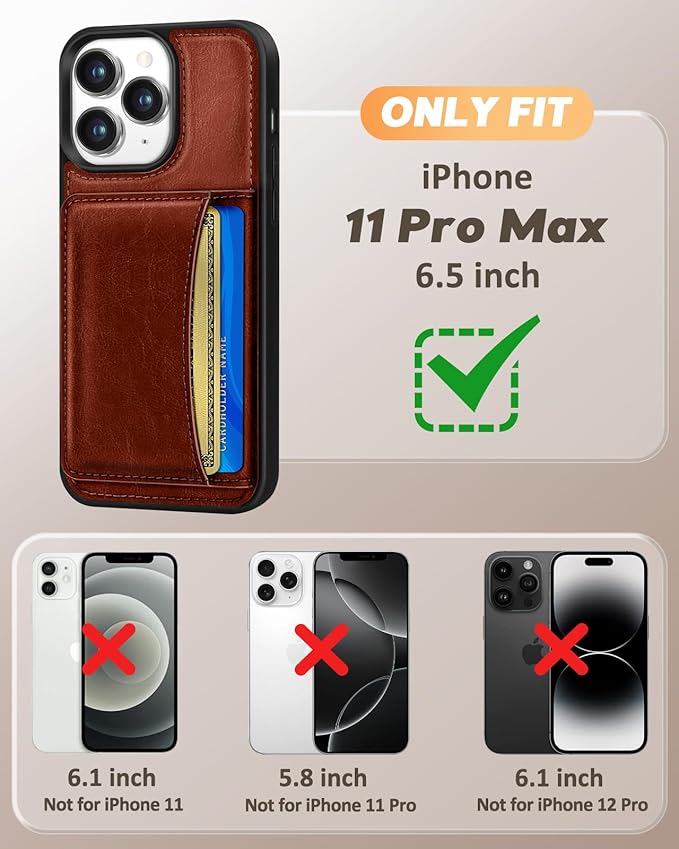 for iPhone 11 Pro Max Case with Wallet - Fits 4 Card Slots, Compatible with MagSafe for Women Men Durable PU Leather Credit Card Holder Kickstand Phone Cover for Apple 11 Promax, Brown