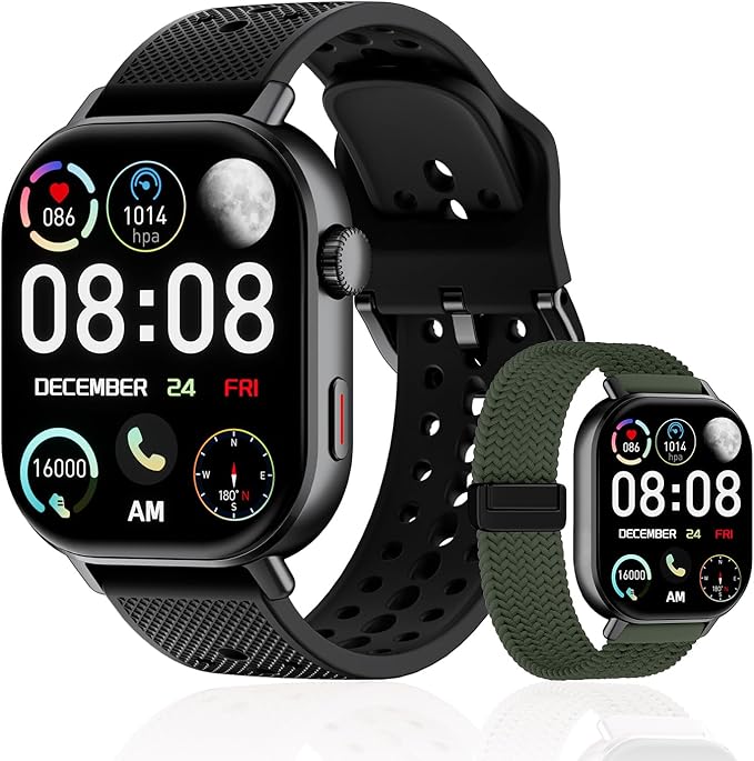 Smart Watch with 2 Bands: Step & Calorie Counter, Heart Rate & Oxygen Sensor, GPS Running, Swimming, Walking, Sports Tracker, Waterproof, Health Monitoring, Music & Call Alert Men Women iOS/Android