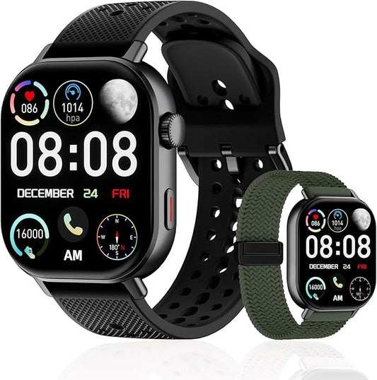 Smart Watch with 2 Bands: Step & Calorie Counter, Heart Rate & Oxygen Sensor, GPS Running, Swimming, Walking, Sports Tracker, Waterproof, Health Monitoring, Music & Call Alert Men Women iOS/Android