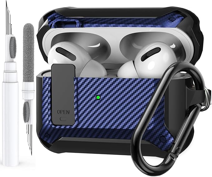for Airpods Pro 2/1 Gen Case Cover with Lock (2019/2022/2023), Rugged Locking Case for Airpod Pro 2nd/1st Generation Shockproof Armor Protective Skin for Apple iPod Pro-Black/Blue