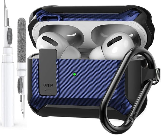 for Airpods Pro 2/1 Gen Case Cover with Lock (2019/2022/2023), Rugged Locking Case for Airpod Pro 2nd/1st Generation Shockproof Armor Protective Skin for Apple iPod Pro-Black/Blue