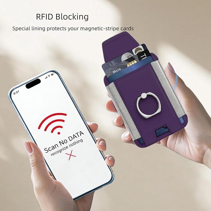 for Magsafe Wallet, Slim Magnetic Card Wallet with Grip, 7 Cards Holder RFID Blocking, Ring Stand Stick on Wallet with Privacy Flap (Deep Purple)