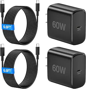 60W USB C Charger, 60 Watt Super Fast Charger Type C with 2X 6.6FT Cable - Image 1