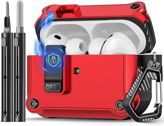 Compatible with AirPods Pro 3 Case,Magnetic Automatic Lock with Cleaning Kit,Compatible with Magsafe Cover-Red