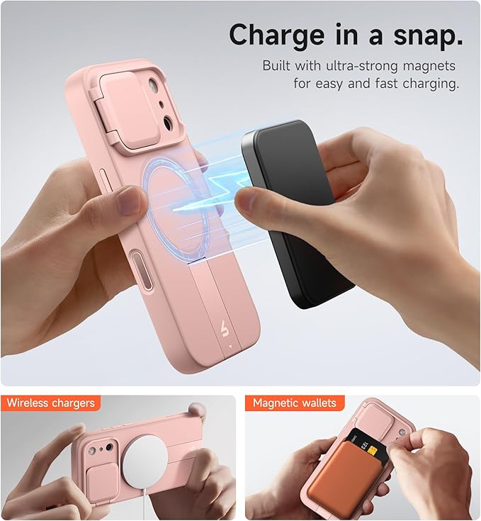 SURITCH for iPhone 17 Pro Case with Camera Control Cover, Camera Cover and Adjustable Kickstand, Compatible with MagSafe, Shockproof Bumper Protective Cases 6.3 Inch, Pink