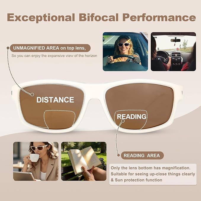 Missfive 2-Pack Bifocal Sunglasses with Readers Built In Sporty Upgraded Wrap Frame, UV400 Protection Driving & Reading Glasses for Outdoor +2.0 (Soft-Tone)