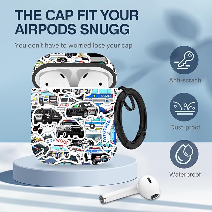 Maxjoy Compatible with AirPods 2nd Generation Case Cover, Cute Flowers Soft Protective for AirPod Gen 1&2 Charging Case,Police Car Lanyard