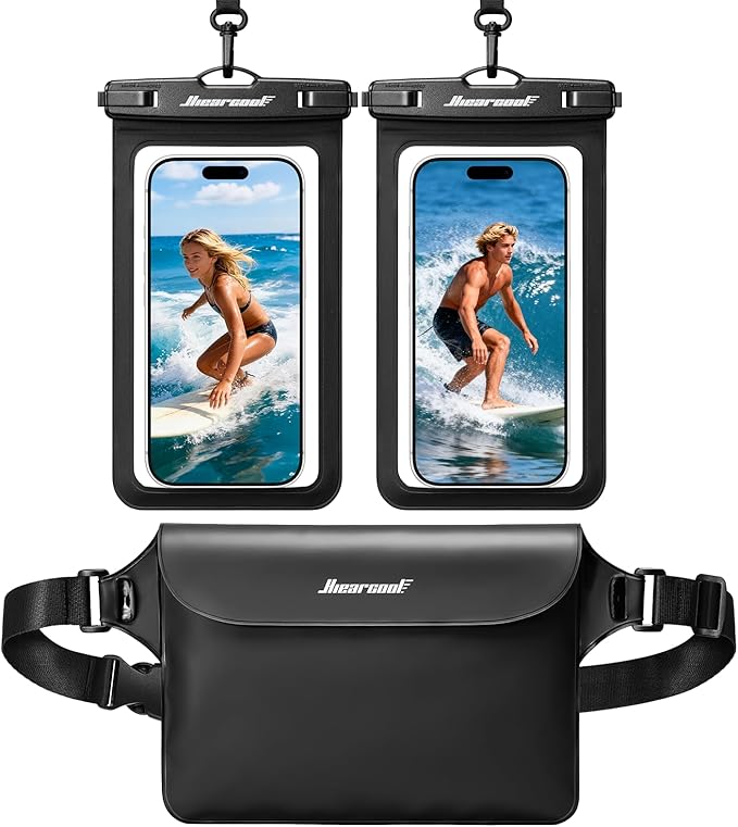 Hiearcool Waterproof Phone Pouch, IPX8 Waterproof Phone Case for iPhone 17 Pro Max, Cell Phone Dry Bag Plus Waterproof Fanny Pack Dry Bag with Privacy Front and Clear Back for Beach Cruise