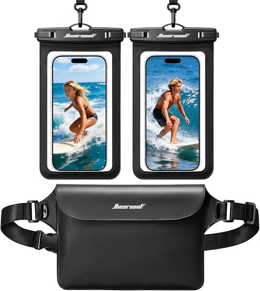 Hiearcool Waterproof Phone Pouch, IPX8 Waterproof Phone Case for iPhone 17 Pro Max, Cell Phone Dry Bag Plus Waterproof Fanny Pack Dry Bag with Privacy Front and Clear Back for Beach Cruise