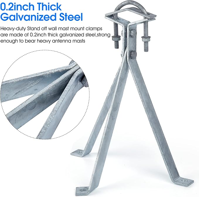 Heavy-Duty Antenna Wall Mount,Windproof Stand Off Wall Mast Mounting Clamps,1 Pair with Expansion Bolts(1 Pair Mount (3-Leg + 2-Leg), 14 Inch)