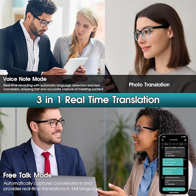 AI Smart Glasses for Men & Women, Photochromic AI Translation Glasses, Support 165+ Languages, Touch Control & IPX5 Waterproof, Multifunctional Bluetooth glasses, Travel Meeting Business Trade(Brown)