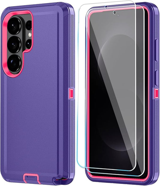 ONOLA Phone Case for Samsung Galaxy S26 Ultra Case with HD Screen Protector, Heavy Duty Shockproof & Dropproof 3-Layer Cover Phone Case for Galaxy S26 Ultra 6.9'',PurpleRoseRed