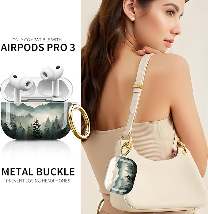 Compatible with AirPod Pro 3rd Generation Case 2025,Fashion Protective Cover with Keychain, Anti-Scratch, Drop Protection,Shockproof Cover for AirPod Pro 3 Women(Misty Forest)