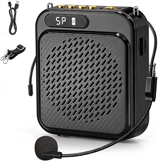 Bluetooth Voice Amplifier for Teachers, 10W Portable Voice Amplifier with Mic Wired, Personal Microphone Headset and Speaker for Classroom, Tour Guide, Elderly, Yoga (Black)
