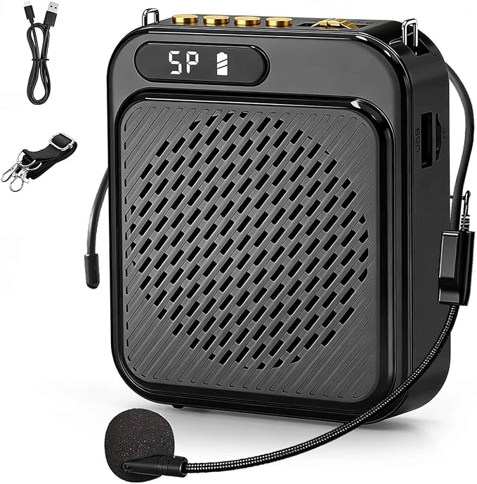Bluetooth Voice Amplifier for Teachers, 10W Portable Voice Amplifier with Mic Wired, Personal Microphone Headset and Speaker for Classroom, Tour Guide, Elderly, Yoga (Black)