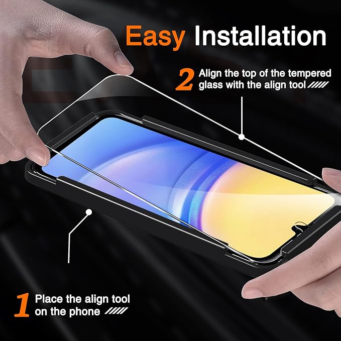 Milomdoi 3 Pack Screen Protector for Samsung Galaxy A15 5G with 3 Pack Tempered Glass Camera Lens Protector, Ultra 9H Accessories, Case Friendly, Mounting Frame, 2.5D Curved for Galaxy A15 5G