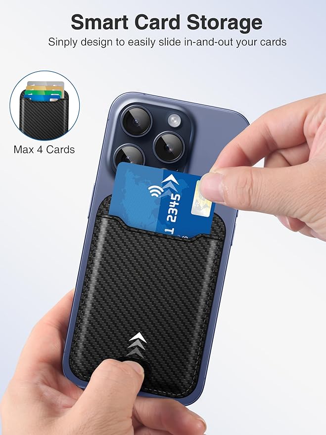 TopMade for Magsafe Wallet, Strongest Magnetic Card Holder for iPhone 17, iPhone 16/15/14/13/12 Series, Leather Magnetic Phone Wallet with Powerful Magnets, RFID Blocking, Fit 4 Cards, Carbon Fiber