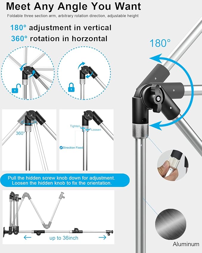 Tablet Wall Mount Holder, 35" Aluminum Foldable Arm, 360 Degree Angle Adjustable for Kitchen/Desk, for iPad Pro Air Mini, Galaxy Tab, Z Fold, Fire HD, Switch, iPhone, Camera, Webcam, 4.7-13" Devices