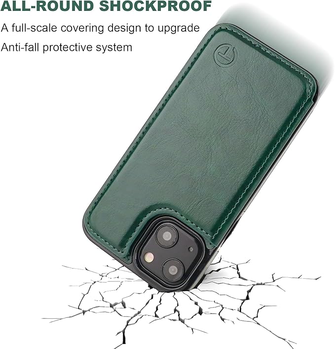 ONETOP Compatible with Magsafe for iPhone 13 Mini Wallet Case with Card Holder, PU Leather Kickstand RFID Blocking Case, Double Magnetic Clasp and Durable Shockproof Cover 5.4 Inch (Green)
