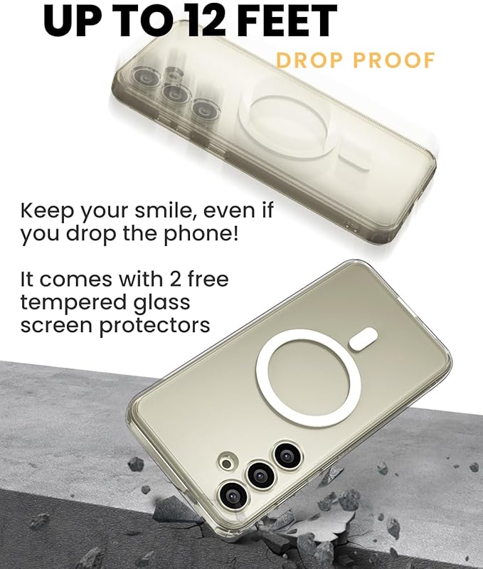 CaseBorne Slim Series Compatible with Samsung Galaxy S24 Case - [3-in-1 Combo] [Ultra Clear Hybrid Magnetic Cover] with Tempered Glass Screen Protector