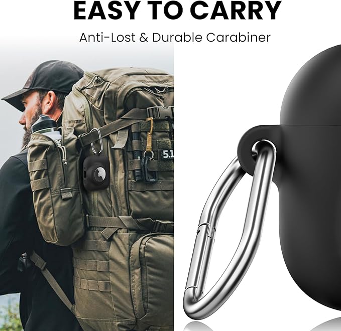 2 in 1 Silicone Case Compatible with AirPods Pro 3 and AirTag, Shockproof Protective Case Cover for AirPods Pro 3rd Generation 2025 with Cleaner Kit & Carabiner (Black)