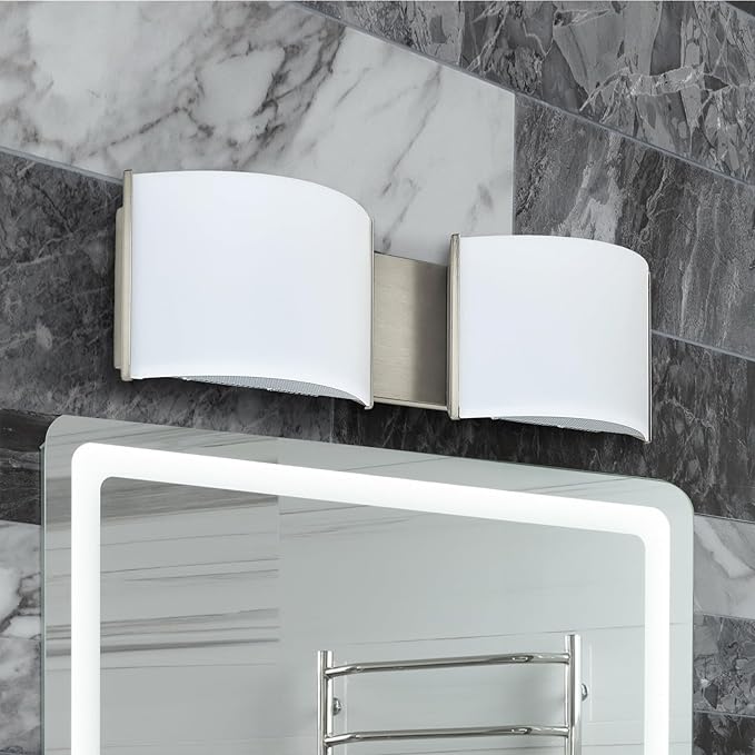 LED Wall Sconce Lights Indoor Sconces Wall Lighting LED Vanity Lights, Brushed Nickel 2 Light Bathroom Vanity Light Fixtures with White ABS Shade for Hallway Bedroom Living Room