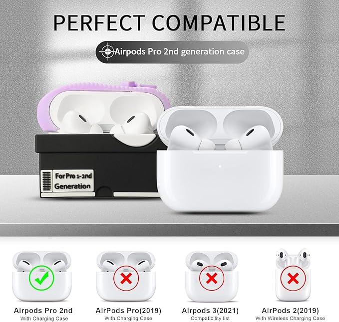 for Apple AirPods Pro 2nd Generation Case,Cute Cartoon Shoe Box Soft Silicone Protective Cases for AirPods Pro 2 Case with Keychain for Women Men, A-Red+Purple,2Pack
