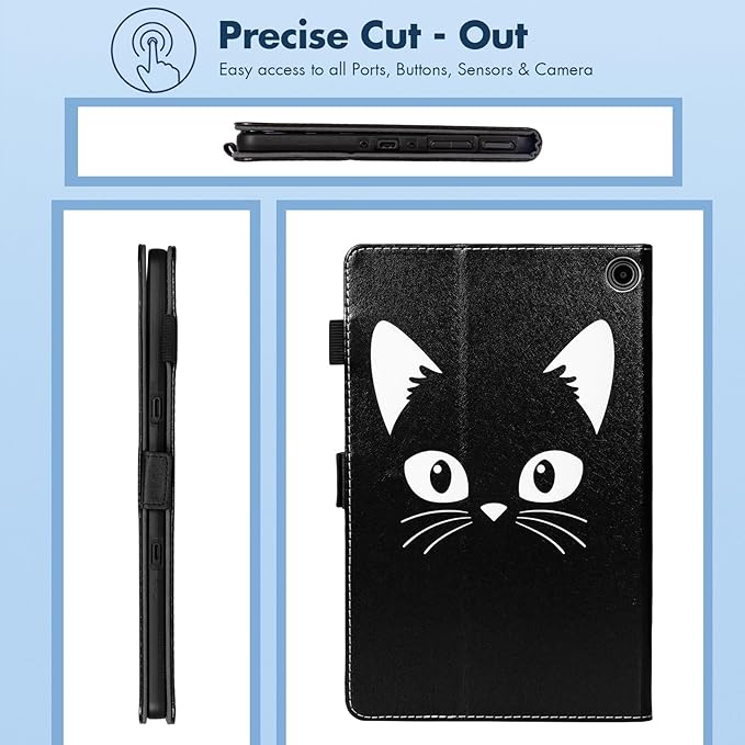 Dteck for Amazon Fire Max 11 Tablet Case 11" (13th Generation) 2023, PU Leather Shell TPU Back Cover Fold Stand Case with Auto Sleep Wake, Adjustable Viewing Angles, Cute Folio Slim Case, Black Cat