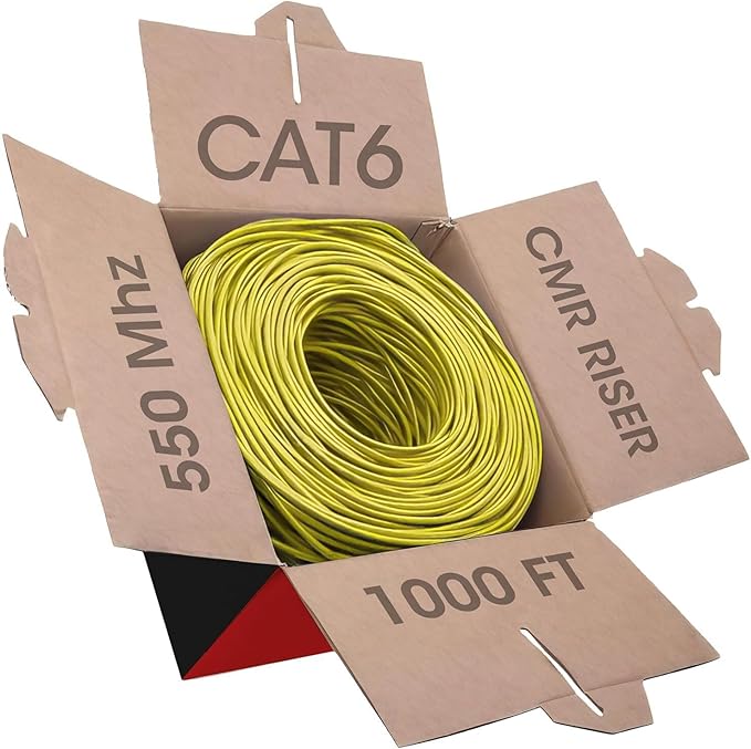 Big-A - Bulk Cat6 Cable 1000ft 23AWG Solid 4 Pair, Cat 6 Ethernet Cable Unshielded Twisted Pair (UTP), (CMR) 550MHz Internet Cable, Pull Box - White