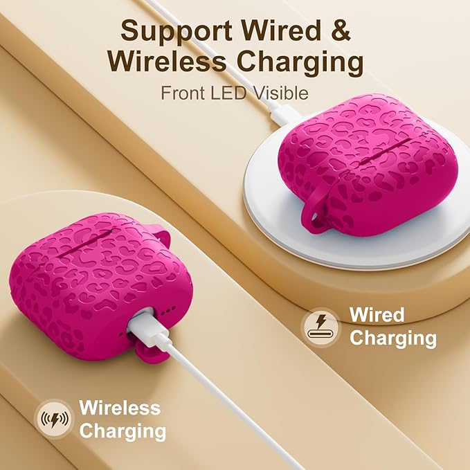 Leopard Engraved for AirPods 4 Case Cover 2024,Soft Silicone Protective Case Compatible with Apple AirPods 4th Generation Case for Women,Cute AirPod 4 Case Accessories with Keychain (Rosepink)