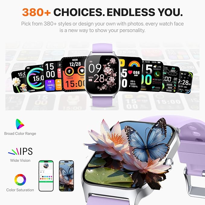 Smart Watch for Women Men,(Answer/Make Call) 1.83'' HD Fitness Activity Tracker Smartwatch for Android iPhone iOS Compatible,IP68 Waterproof Step Counter with Sleep Monitor (Modern, Purple, 1.83)