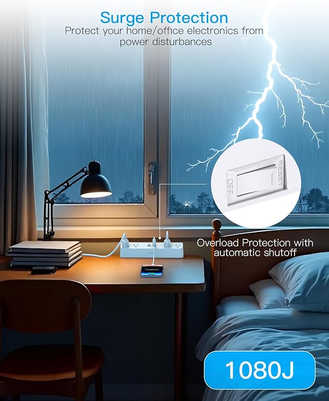 Desk Clamp Power Strip with PD30W USB-C, HANYCONY 5Ft Extension Cord, Desk Edge Mount Charging Station, Surge Protector with 4 Outlets 4 USB Ports(2 USB C), Home Office Accessories Essentials, White