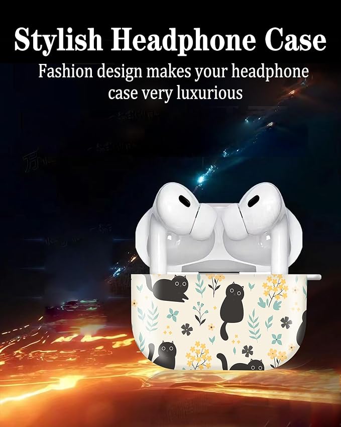 Compatible with Airpod pro 2nd/1st Generation Case Cover with Gold Round Keychain Cute Pattern Hard & Anti Slip Cover for Men Women & Girls(Cute Cat)