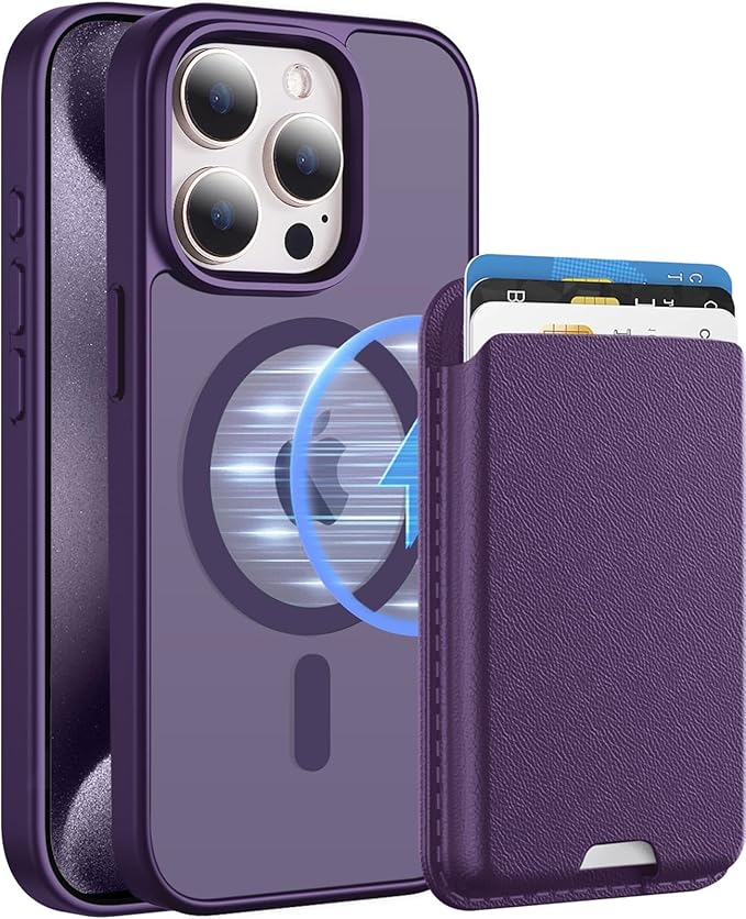 Magnetic for iPhone 15 Pro Case with Detachable Wallet, Compatible with MagSafe, Credit Card Holder with Slim Shockproof Protective Phone Cover, Purple