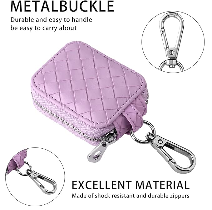 Earbud Case, Headphone Storage Case for AirPods 4/1/2/3/Pro 2, Leather Plaid Zipper Carrying Pouch Earbuds Bag with Keychain for Wireless Earphones, Wired Headphone & USB Cable Lattice Purple