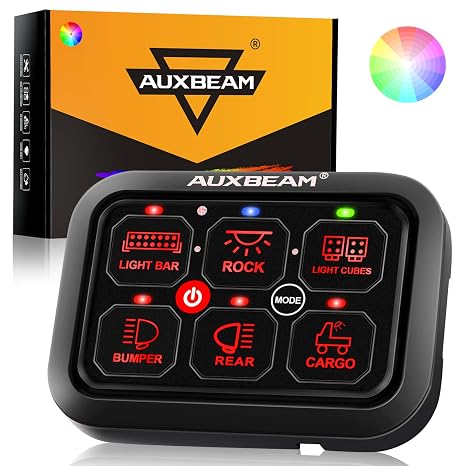 Auxbeam 6 Gang Switch Panel RA60 3 Modes RGB Dimmable IP65 Waterproof
