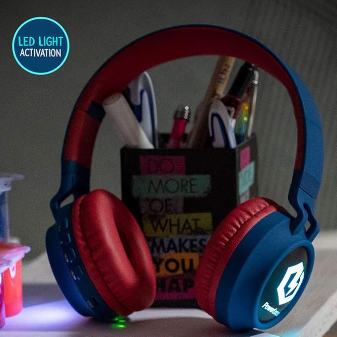 PowerLocus Kids Headphones Wireless, Bluetooth Headphones for Kids Over Ear, LED Lights, 85dB Safe Volume Limit, Foldable, Micro SD Mode, Built-in and Line-in Microphone for Phones,Tablets,Laptop