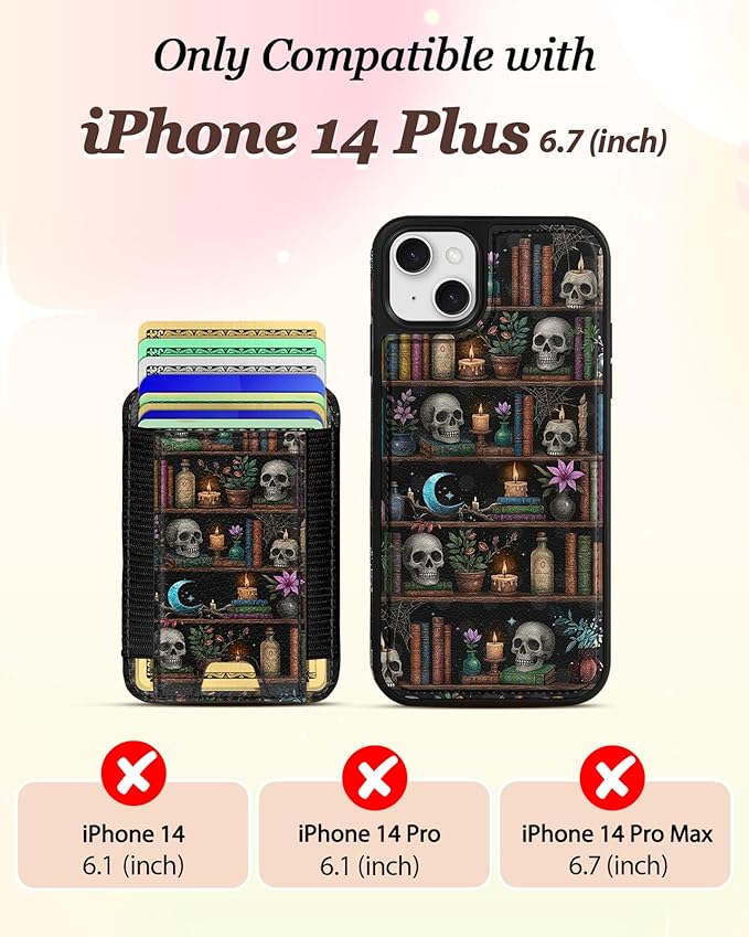 Shorogyt for iPhone 14 Plus Wallet Case - Fits 5 Cards, Compatible with Magsafe Detachable Magnetic Credit Card Holder Leather Cardholder Cute Phone Cover Women Girls for Apple 14Plus, Bookshelf