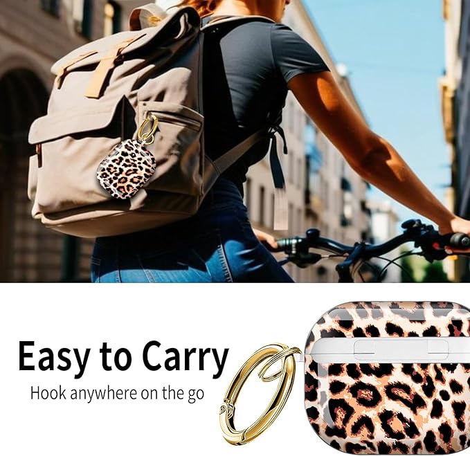 Cute Hard Case Compatible with AirPods Pro 3rd Generation Case (2025), Shockproof Protective Cover with Golden Keychain Ring Clip (Brown Leopard)