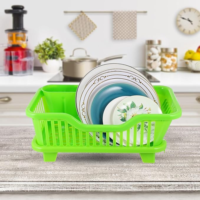 Multifunction Kitchen Tableware Draining Rack with Side Drainage Medium Plastic Bowl Holder Organizer for Chopsticks Cups Spoons Forks Space-Saving Sink Plate and Utensil Storage