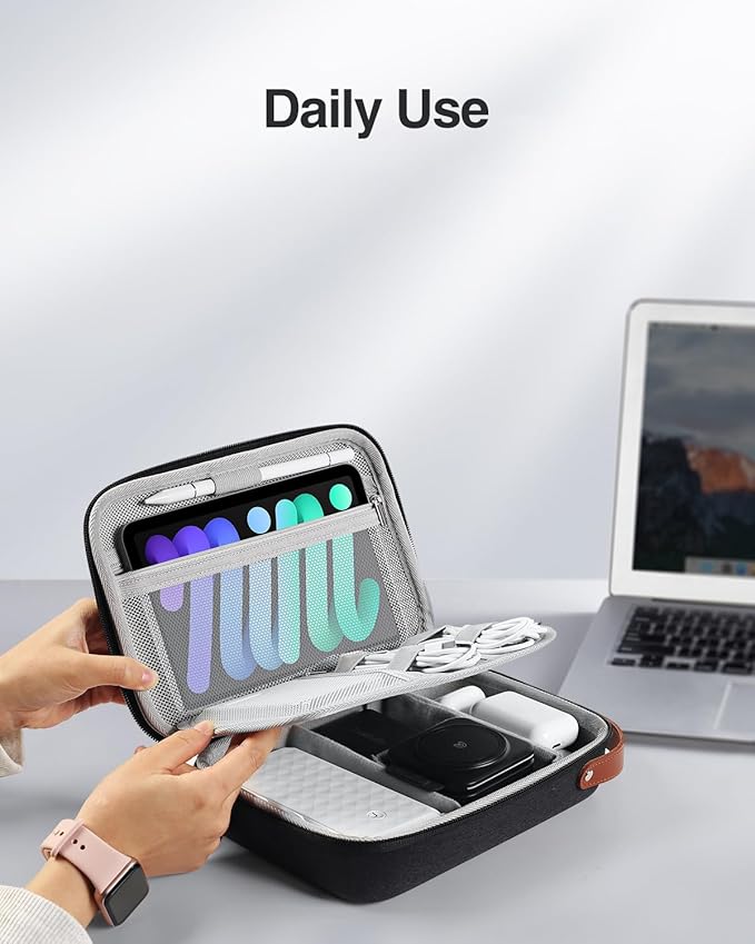 Luxtude Tech Organizer Travel Case, Portable Electronics Organizers, Hard Case for Electronics, Black Tech Bag, Charger Cases, Carrying Cases for iPad Mini (Up to 7.9?™â€?, Mouse