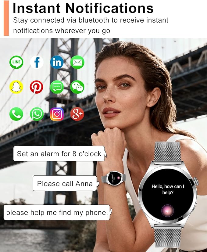 Smart Watches for Women, 1.27" TFT Touchscreen Smartwatch Answer/Make Call, Activity Fitness Trackers with 120+ Sports/HR/Sleep/SpO2 Monitor, IP68 Waterproof for Android iOS (Silver)