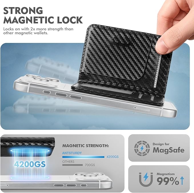 Antsturdy for Magsafe Wallet Stand with Holder,PU Leather RFID Blocking Card Holder,5 Card Slots,Flip Folio Kickstand for iPhone 17/16/15/14/13/12/Pro/Max/Plus,Not Fit iPhone Mini,Carbon Black