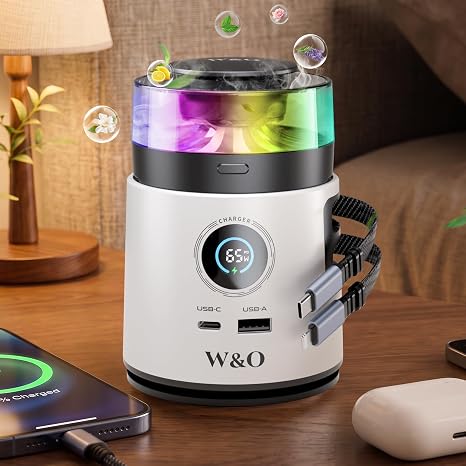 W & O Charging Station Built-in 5.9FT USB-C & L Cables with Aroma Diffuser