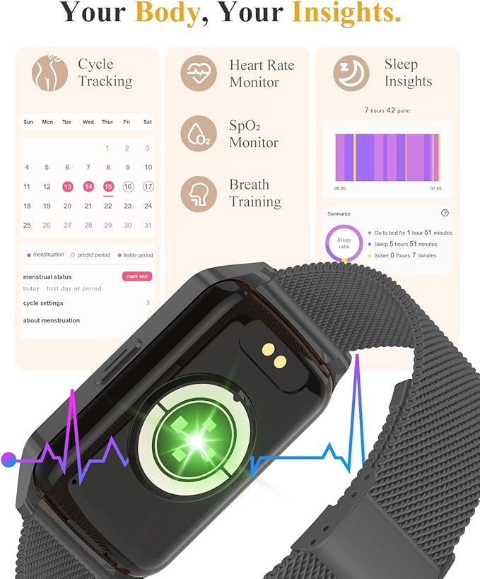 Fitness Tracker Watch for Women Men, Step Counter Compatible with iPhone Android, IP68 Waterproof Activity Tracker with Sleep Monitor, 110+ Sports Pedometer (Minimalist, ObsidianBlack, 1.57)
