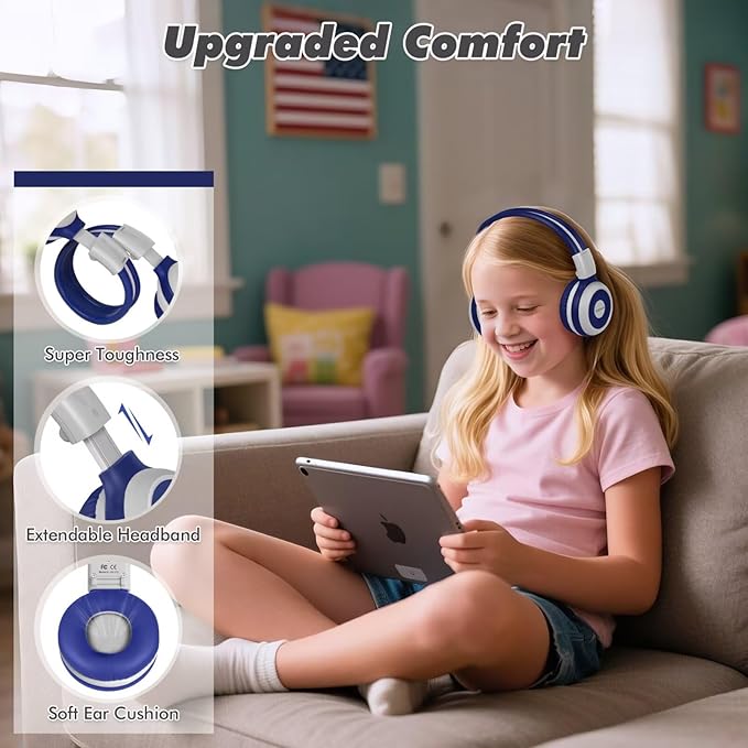 SIMOLIO 2 Pack Bluetooth Headphones for Teens, Kids Headphone with Volume Limited (75/85/94dB), On-Ear Heasets with Mic, EVA Case (Mint+Grey)