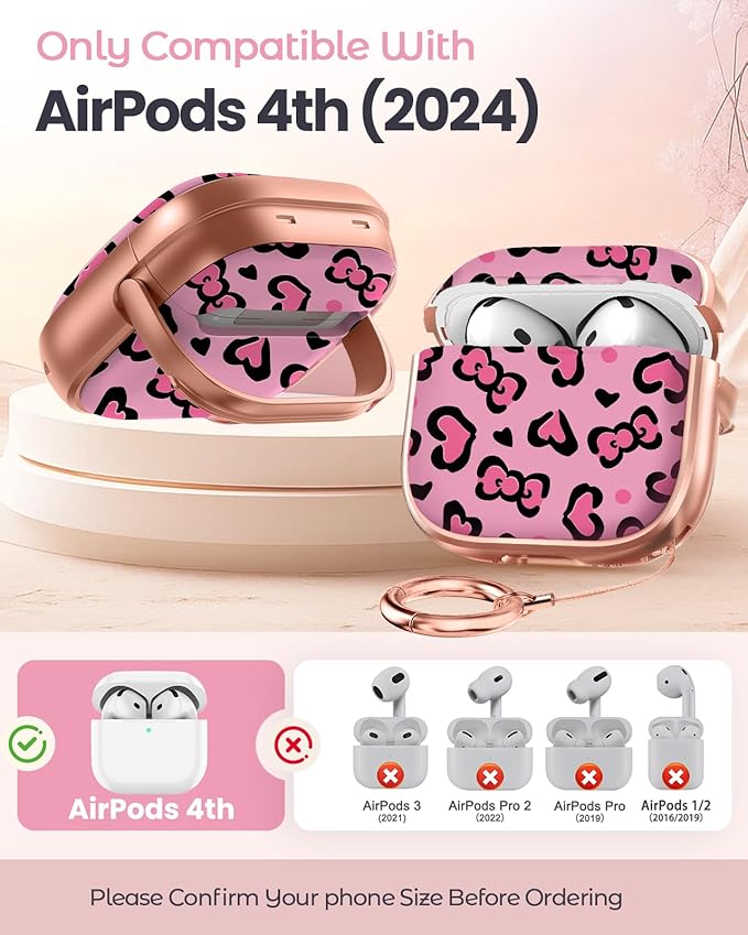 Coralogo for AirPods 4 Case with Safety Lock - Cute Cartoon for Women Girls Fashion Stylish Leopard Pattern Design Kawaii Girly Girlish Hard Protective Cover for AirPods 4th Generation 2024